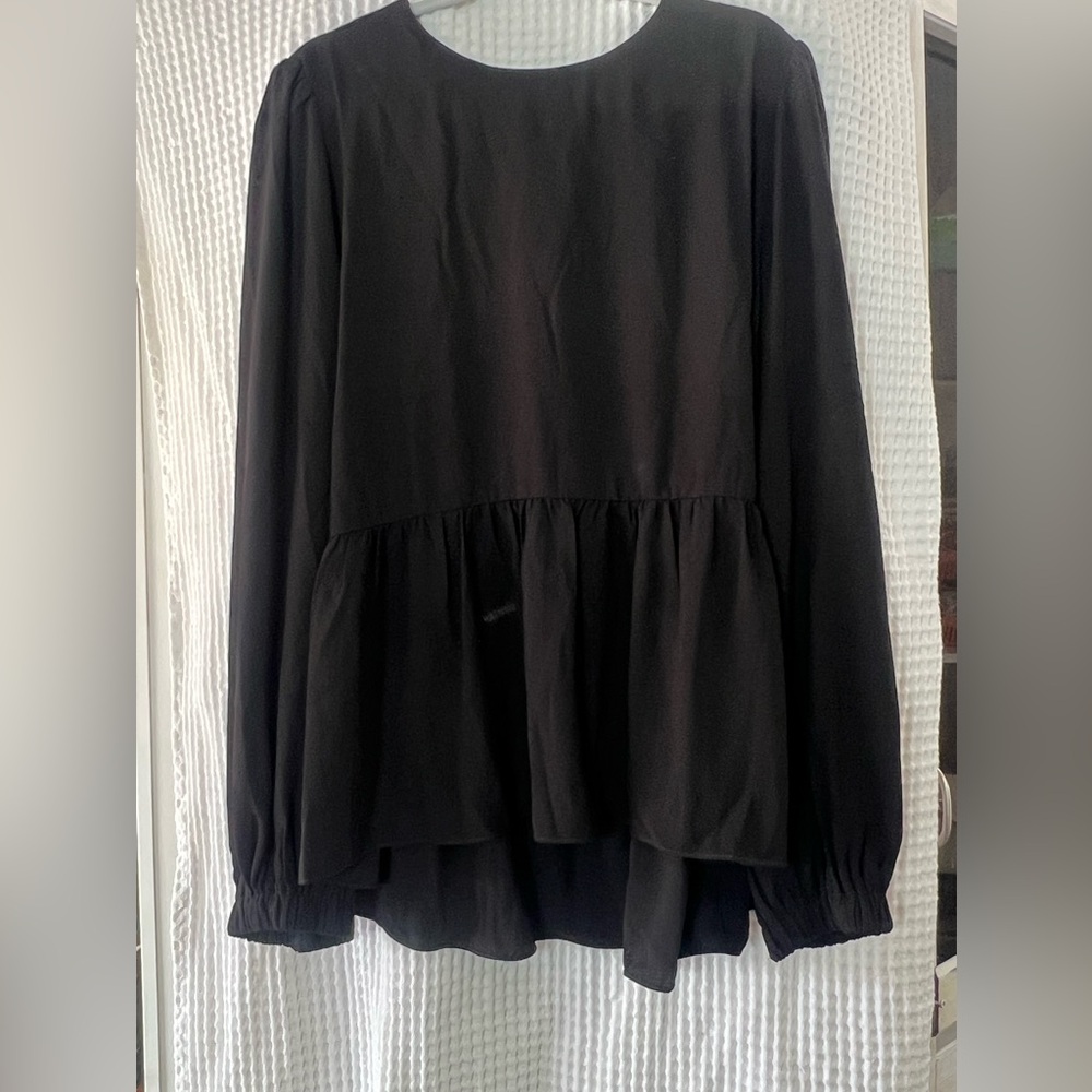 NWT TUCKERNUCK POMANDER PLACE CARLOTA PEPLUM TOP SZ XXXL BLACK FLOWY SLEEVES